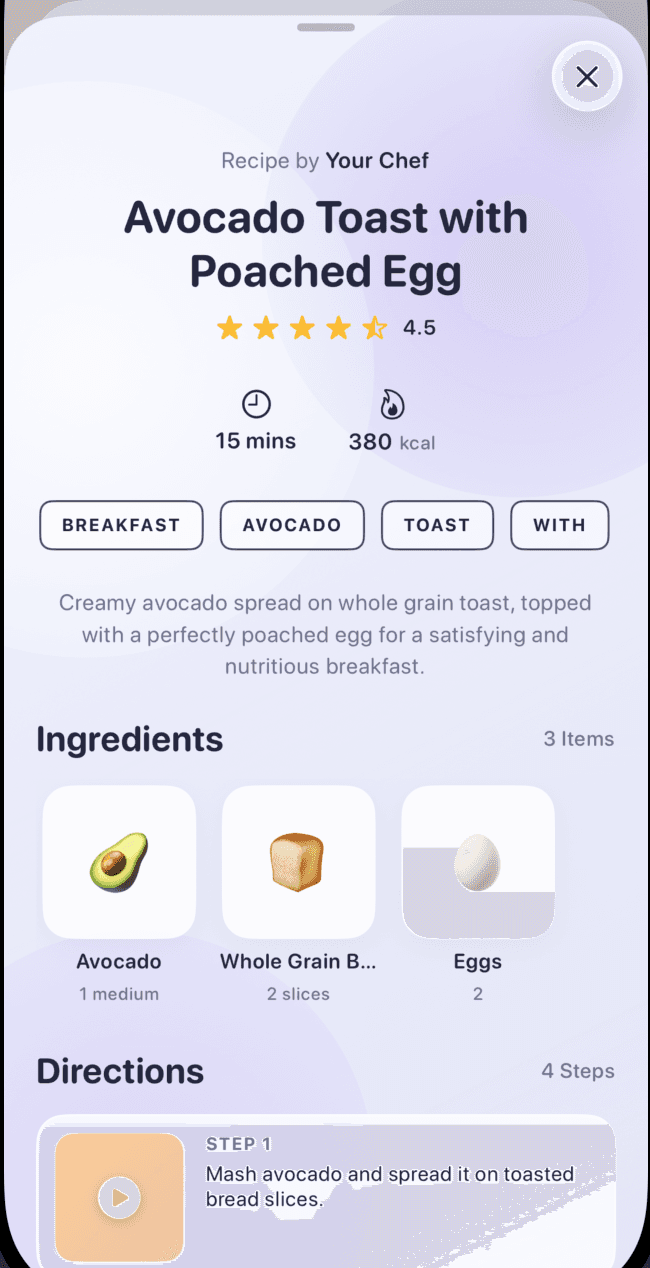 Recipe details in the nutrition coach