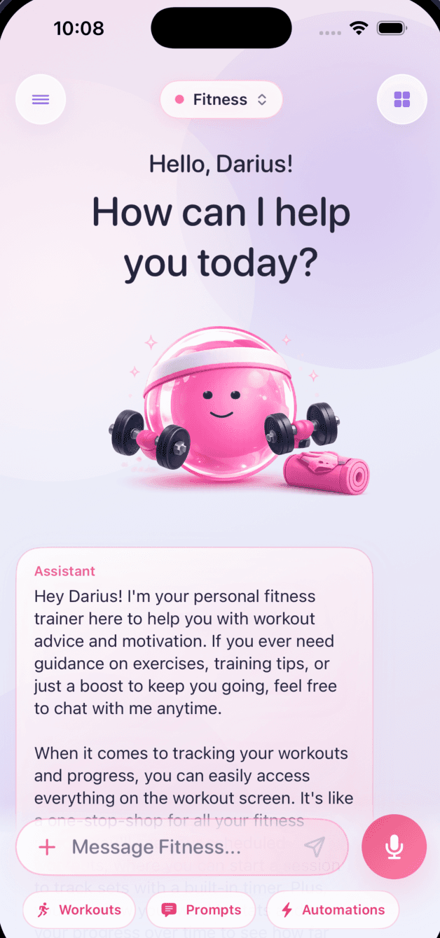 Today screen showing a personalized fitness plan